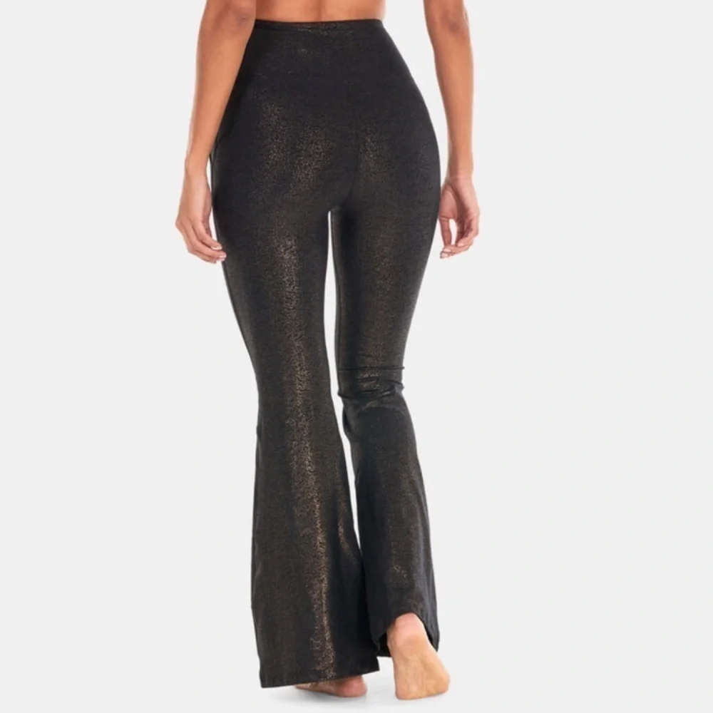 NWT Beyond Softshine All Day Foldover Flare Pants in Stardust Foil
